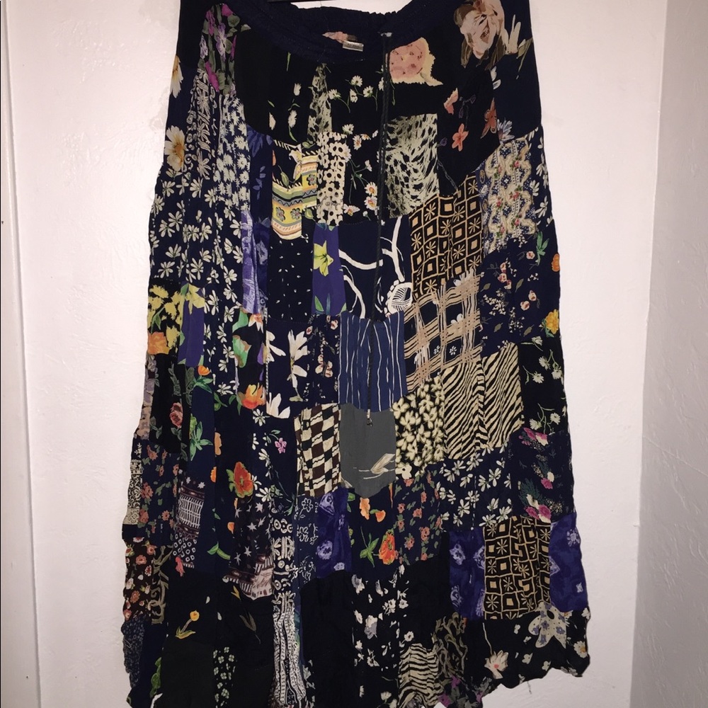 Patchwork Hippy Drawstring Skirt